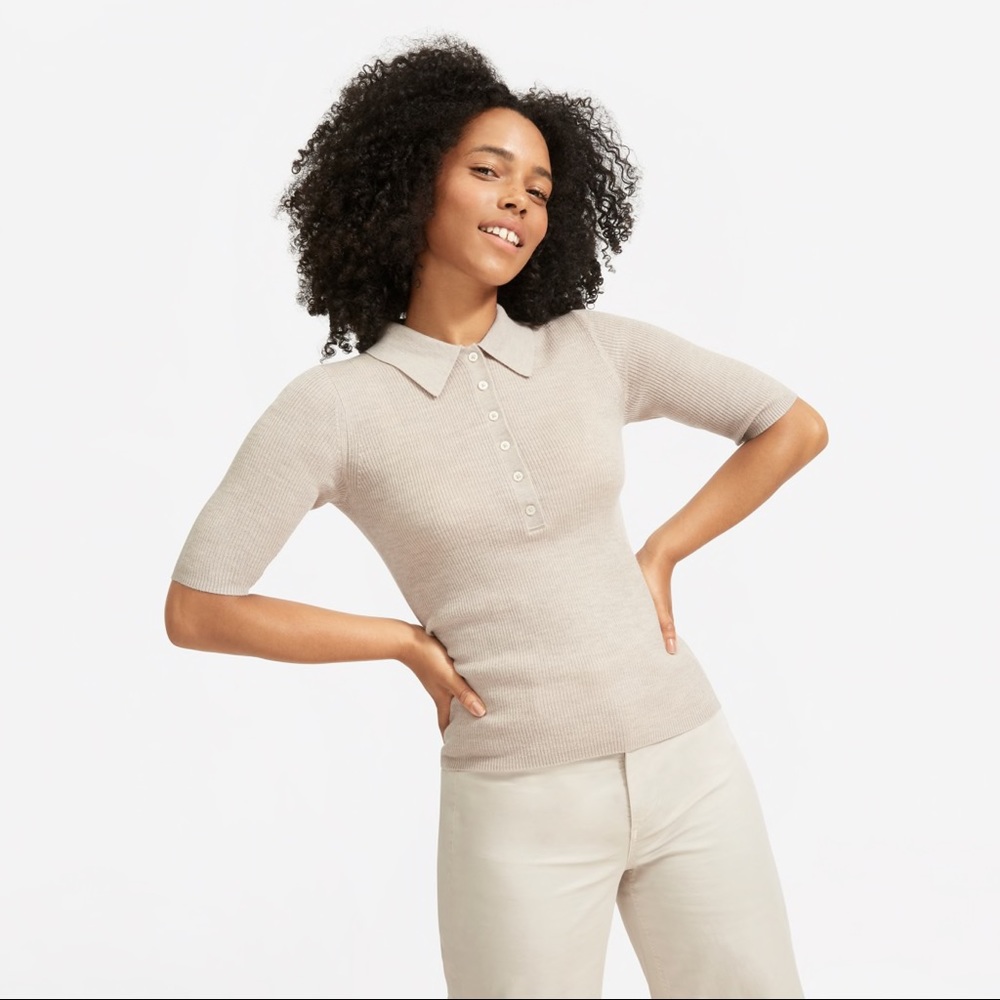 Everlane Ribbed Merino Wool Polo in Oatmeal